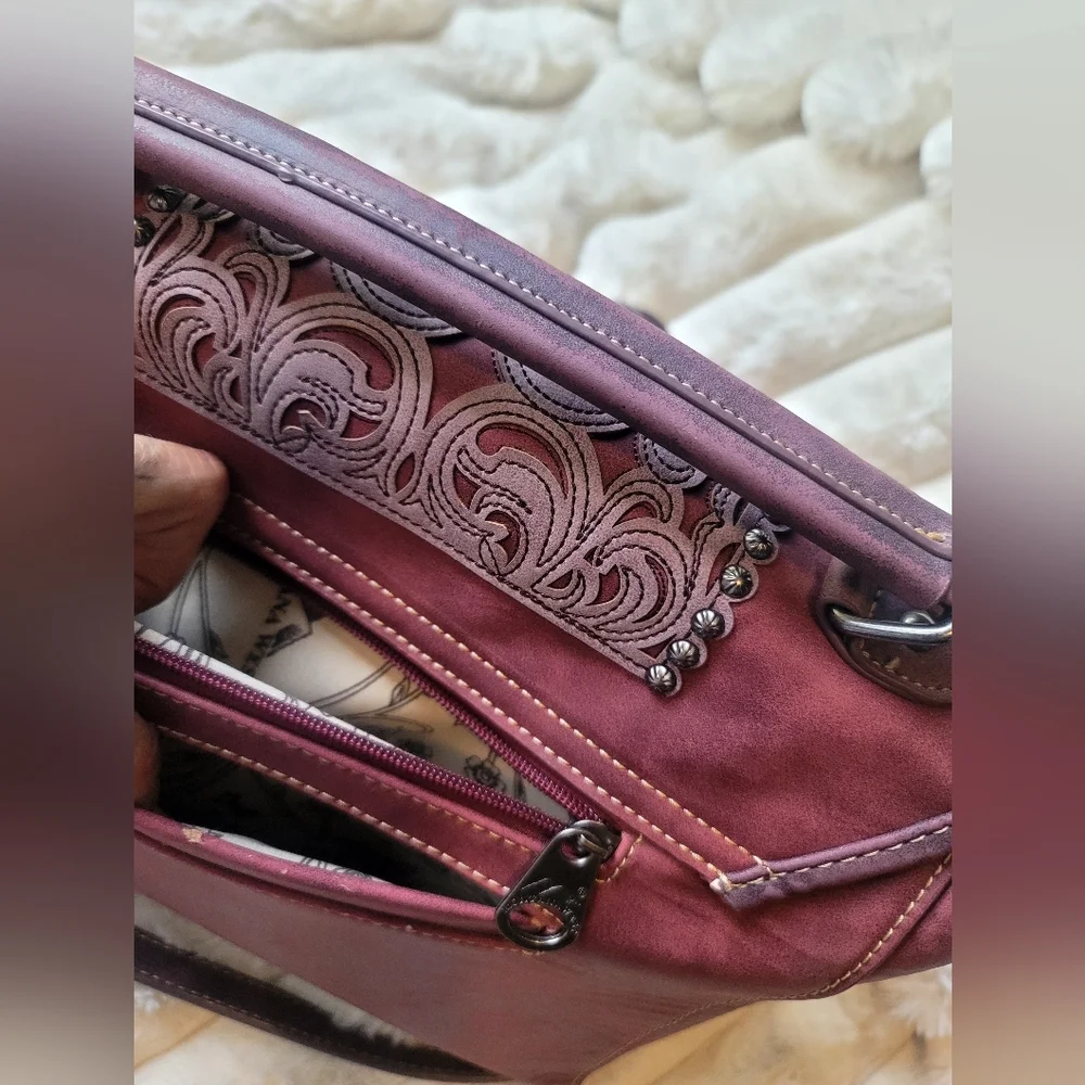 Montana West Beautifully Embossed Burgundy/Red‎ Wine Western Handbag - Picture 10 of 15